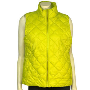 3-FOR-$30 Loft Sz M Quilted Puffy Vest Full Zip w/Pockets Lined Apple Green